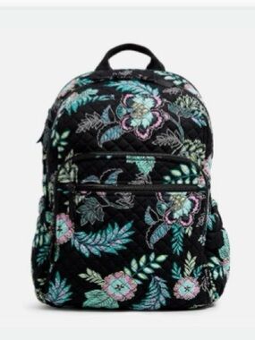 Vera Bradley Quilted Floral Backpack - Black with Teal & Pink Accents